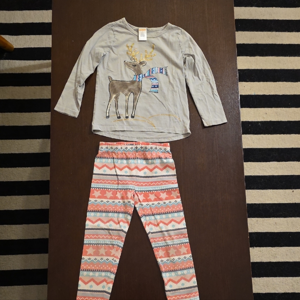 Gymboree Gray and Pink Reindeer T-shirt/Leggings Set, Size 5